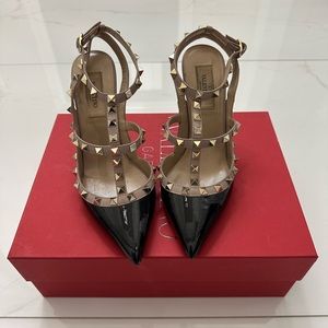Black and nude Valentino rockstud heels